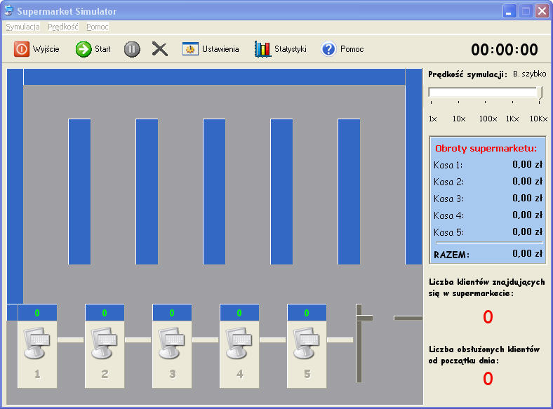 Zrzut ekranu z programu Supermarket Simulator - przed symulacją